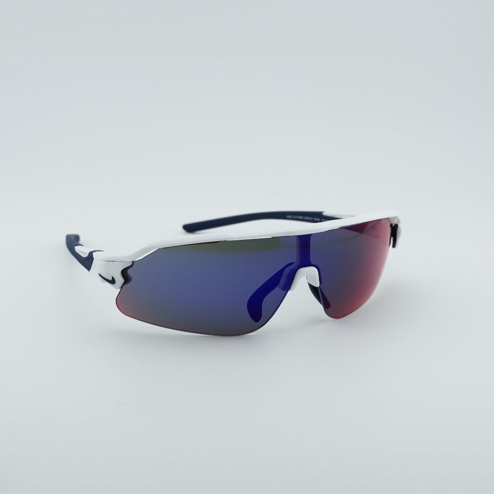 NIKE FLYFREE SHIELD 101 Sunglasses White Shield Frame, Blue Gradient Lenses